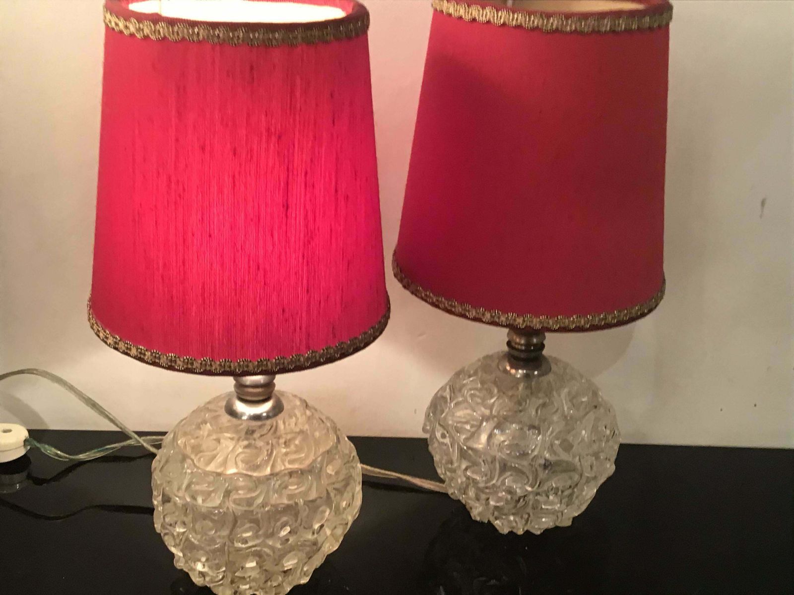 Seguso Table Lamps Murano Glass Metal Crome Lampshade 1940 Italy photo 1689.0