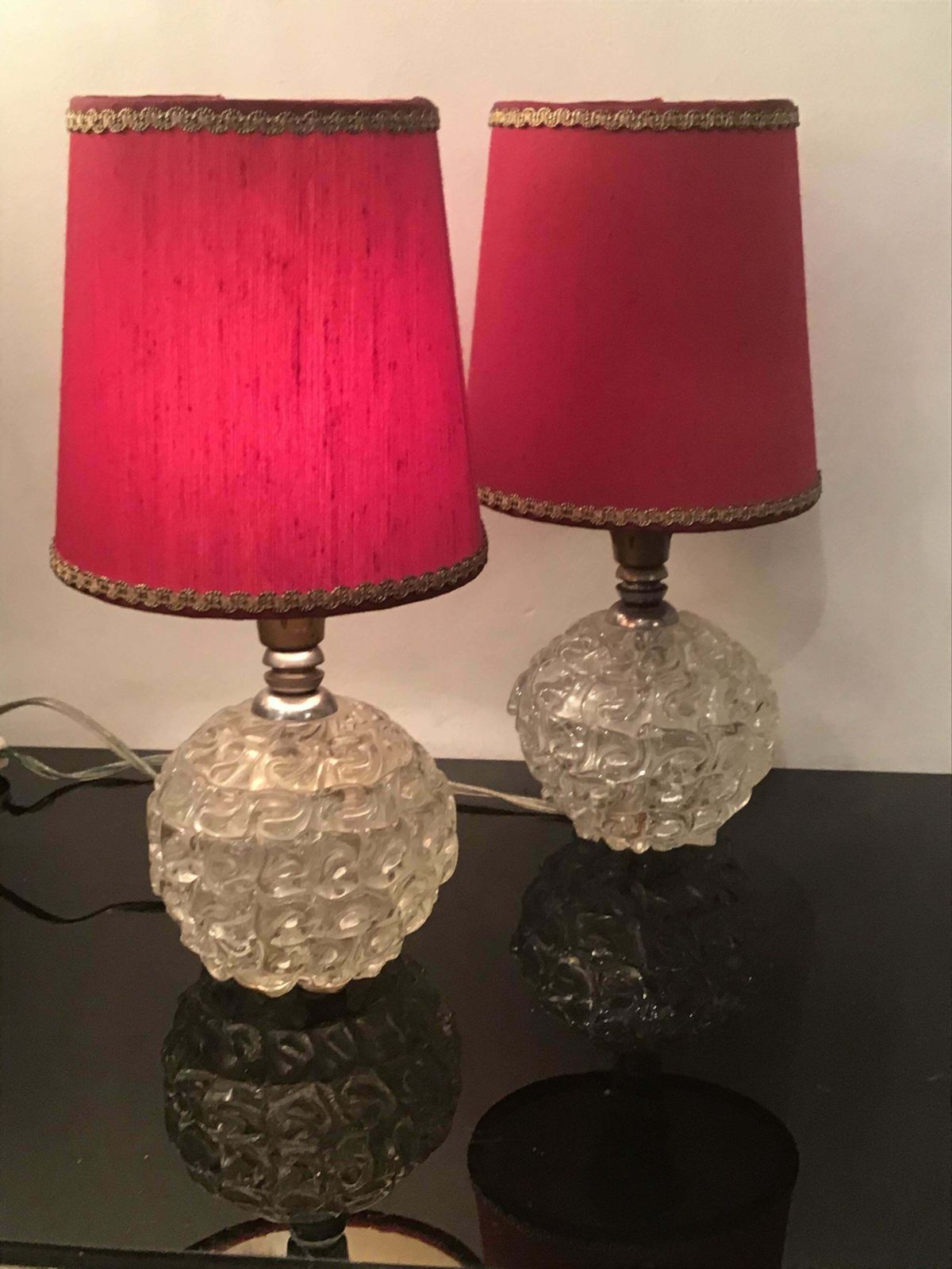Seguso Table Lamps Murano Glass Metal Crome Lampshade 1940 Italy photo vintage