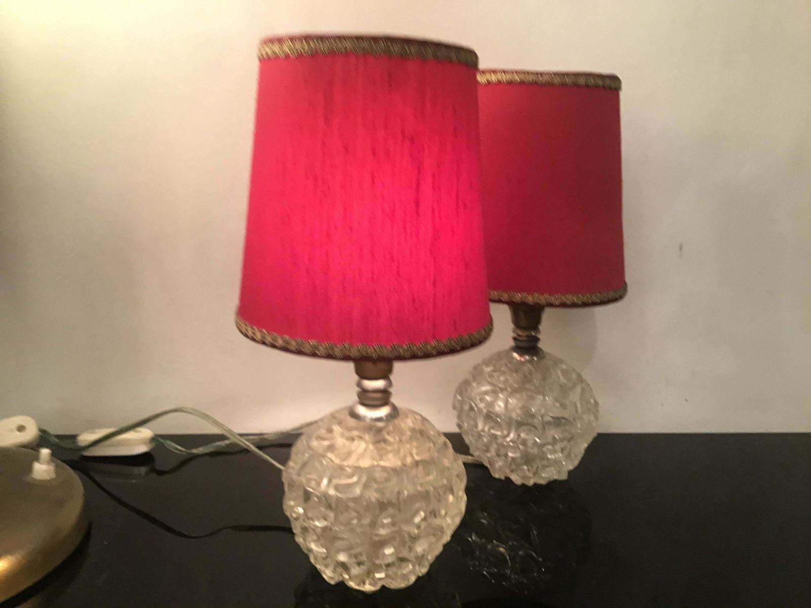 photo vintage Seguso Table Lamps Murano Glass Metal Crome Lampshade 1940 Italy