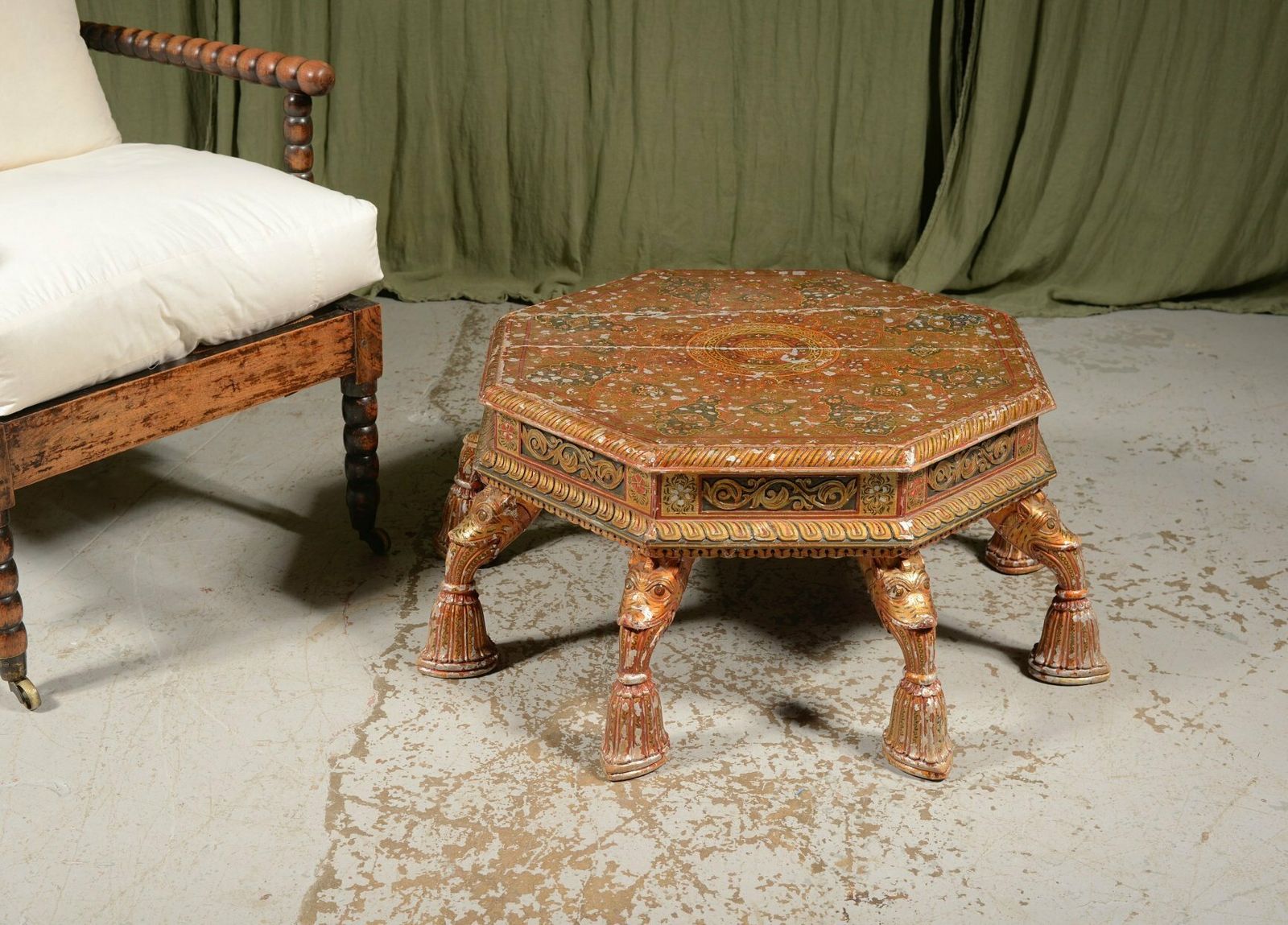 An Indian Painted And Gilt Decorated Bajot Table   C.1920