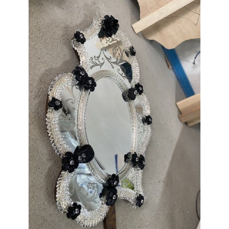 Venetian Black Floreal Hand Carving Mirror In Murano Glass Style photo furniture