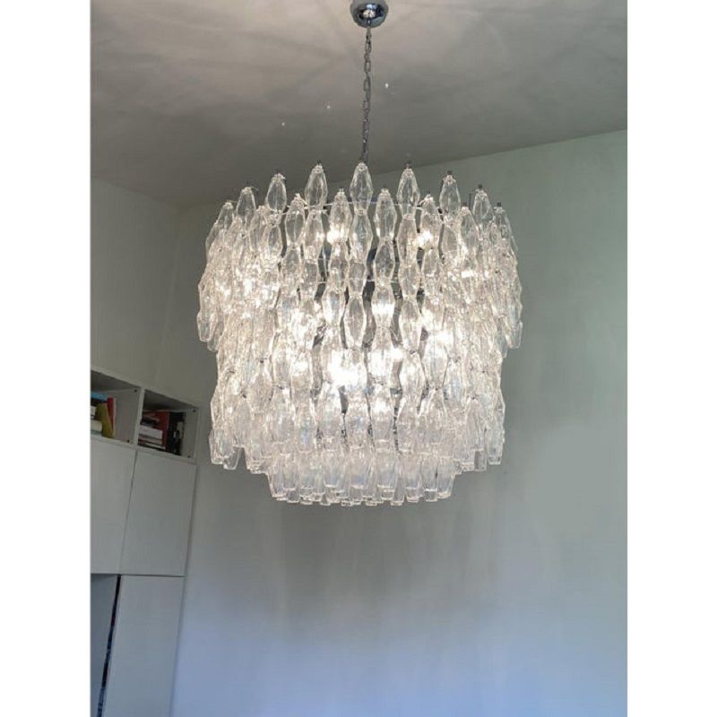Contemporary Large Clear "Poliedri" Murano Glass Chandelier photo 18900.0