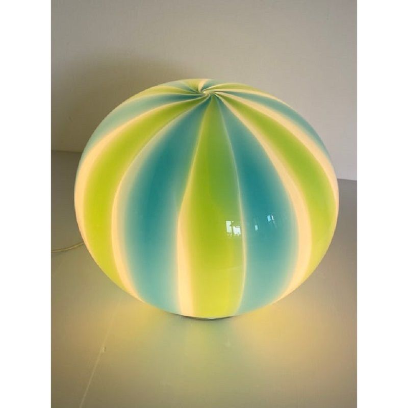 Contemporary Milky, Blue And Green Sphere Table Lamp In Murano Glass photo furniture