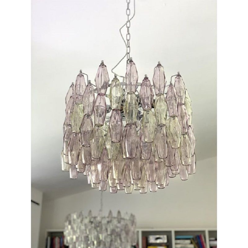 Contemporary Multicolor "Poliedri" Murano Glass Chandelier In Venini Style photo vinterior