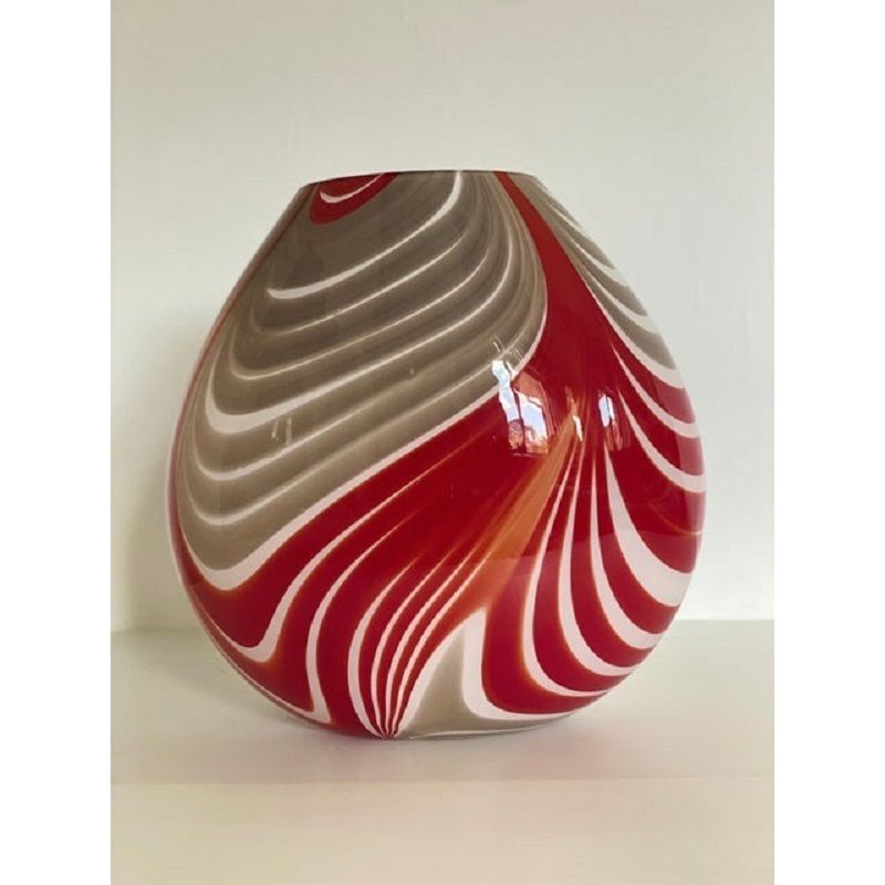 Contemporary Abstarct Vase In Milky White Murano Style Glass With Red And Beige Reeds photo furniture