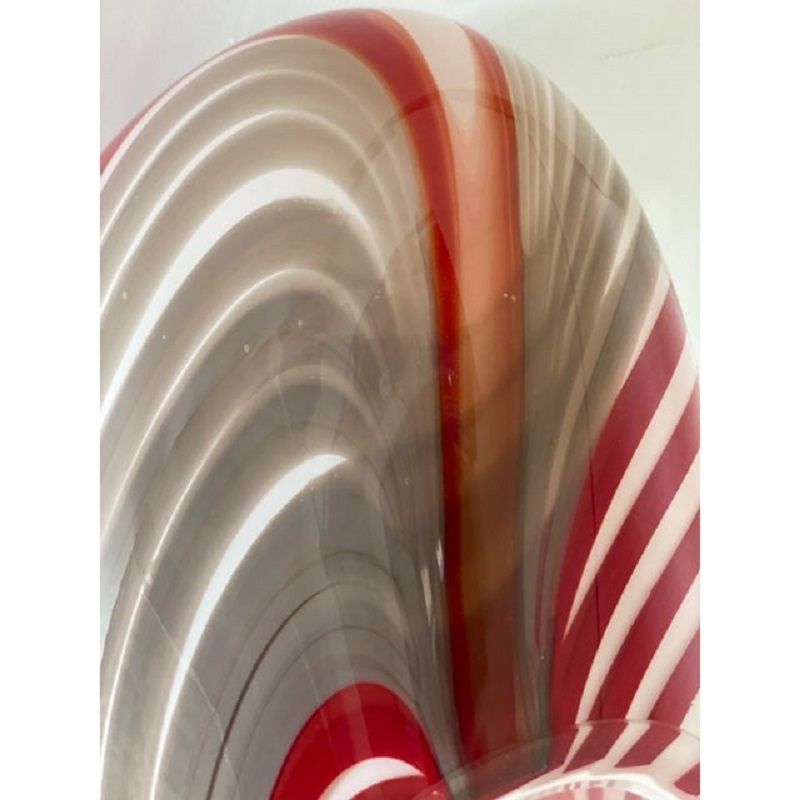 Contemporary Abstarct Vase In Milky White Murano Style Glass With Red And Beige Reeds photo 6800.0