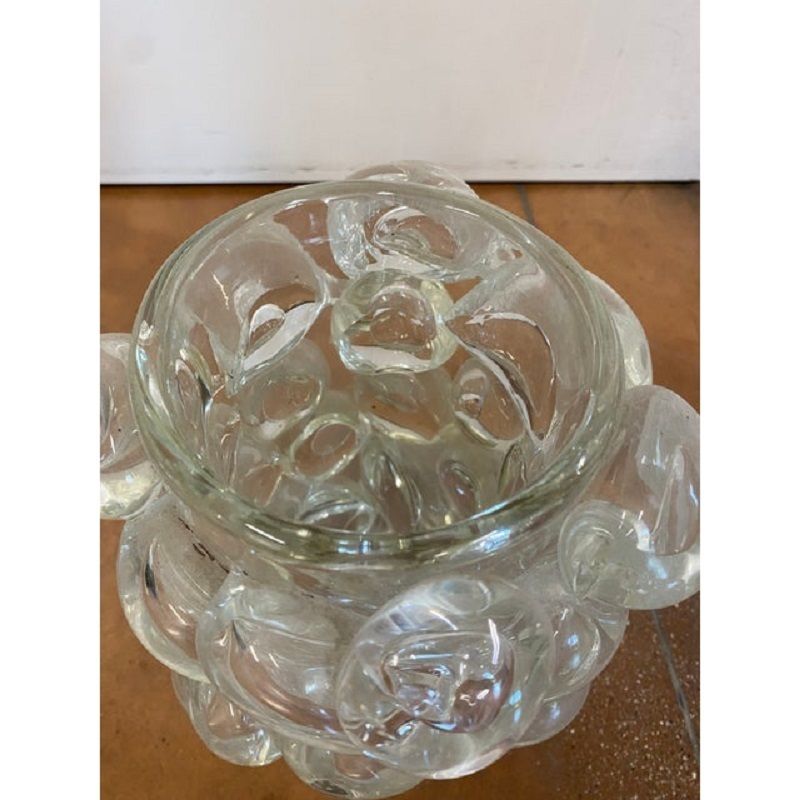Contemporary Transparent Murano Glass Vase Hand Blown With Bubbles photo vinterior