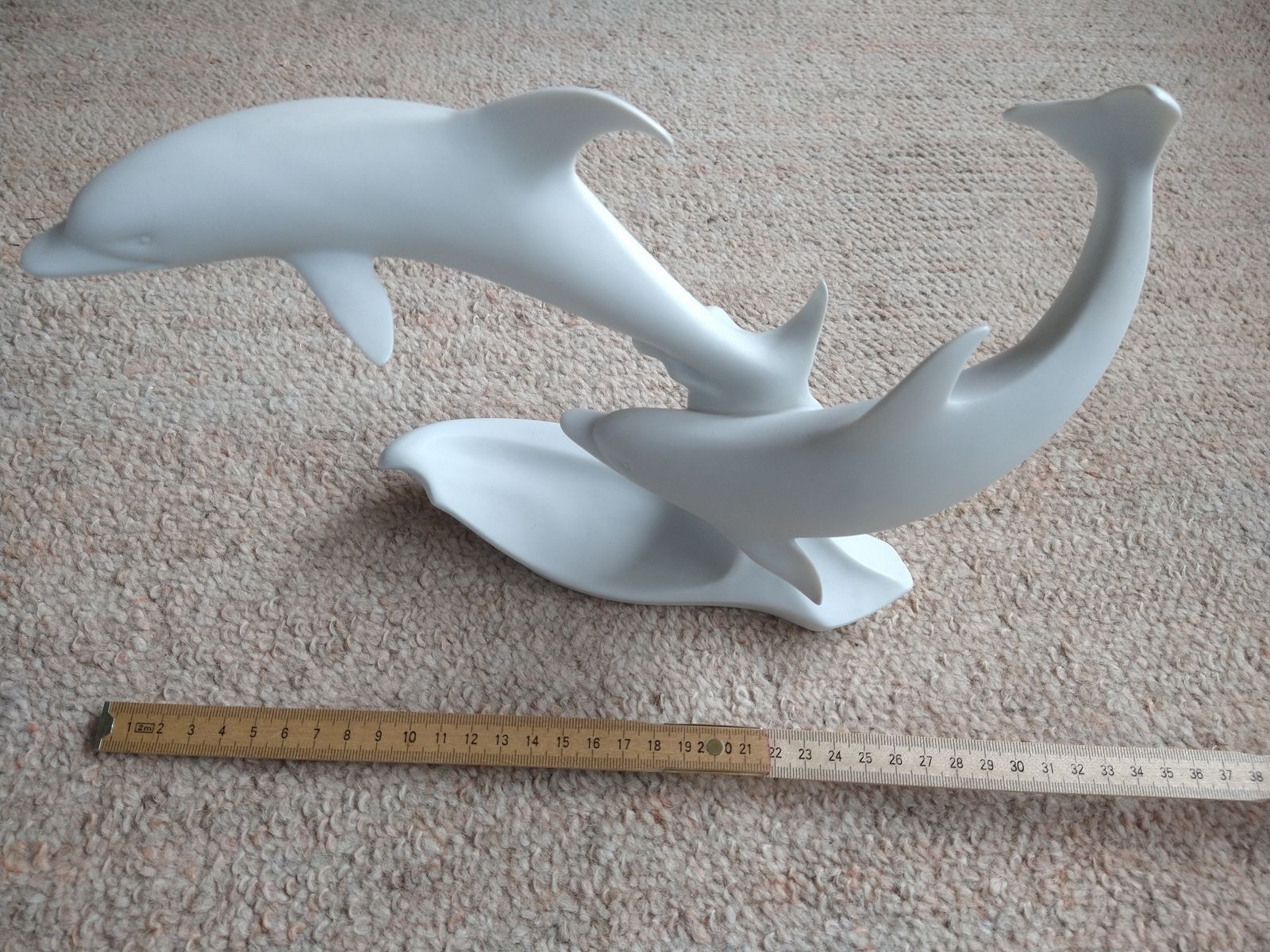 Bisque Porcelain Swimming Dolphins Sculpture By Kaiser photo for sale