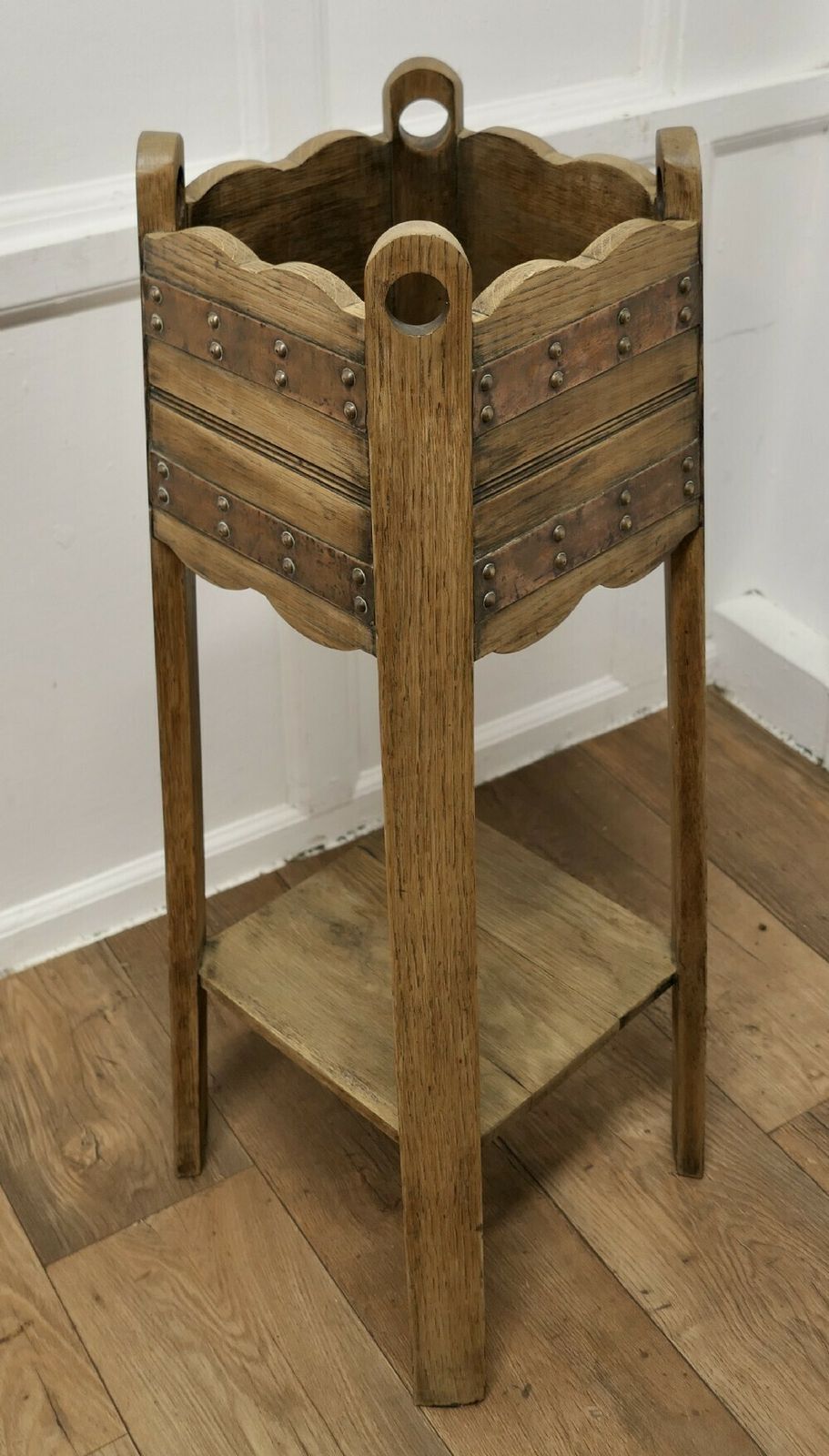 A Very Attractive Arts And Crafts Oak And Copper Jardinière, Plant Stand photo furniture
