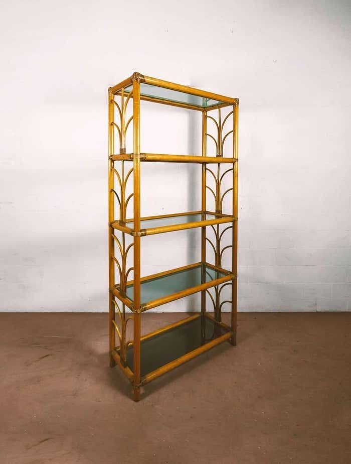 Bamboo Bookcase With Glass Shelves 1980s photo 1778.0