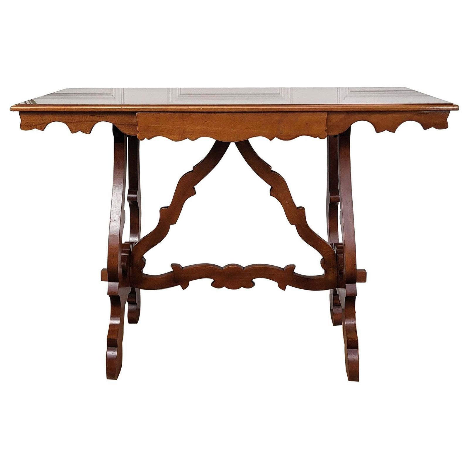 Italian Walnut Baroque Style Lyre Leg Trestle Refectory Desk Writing Table