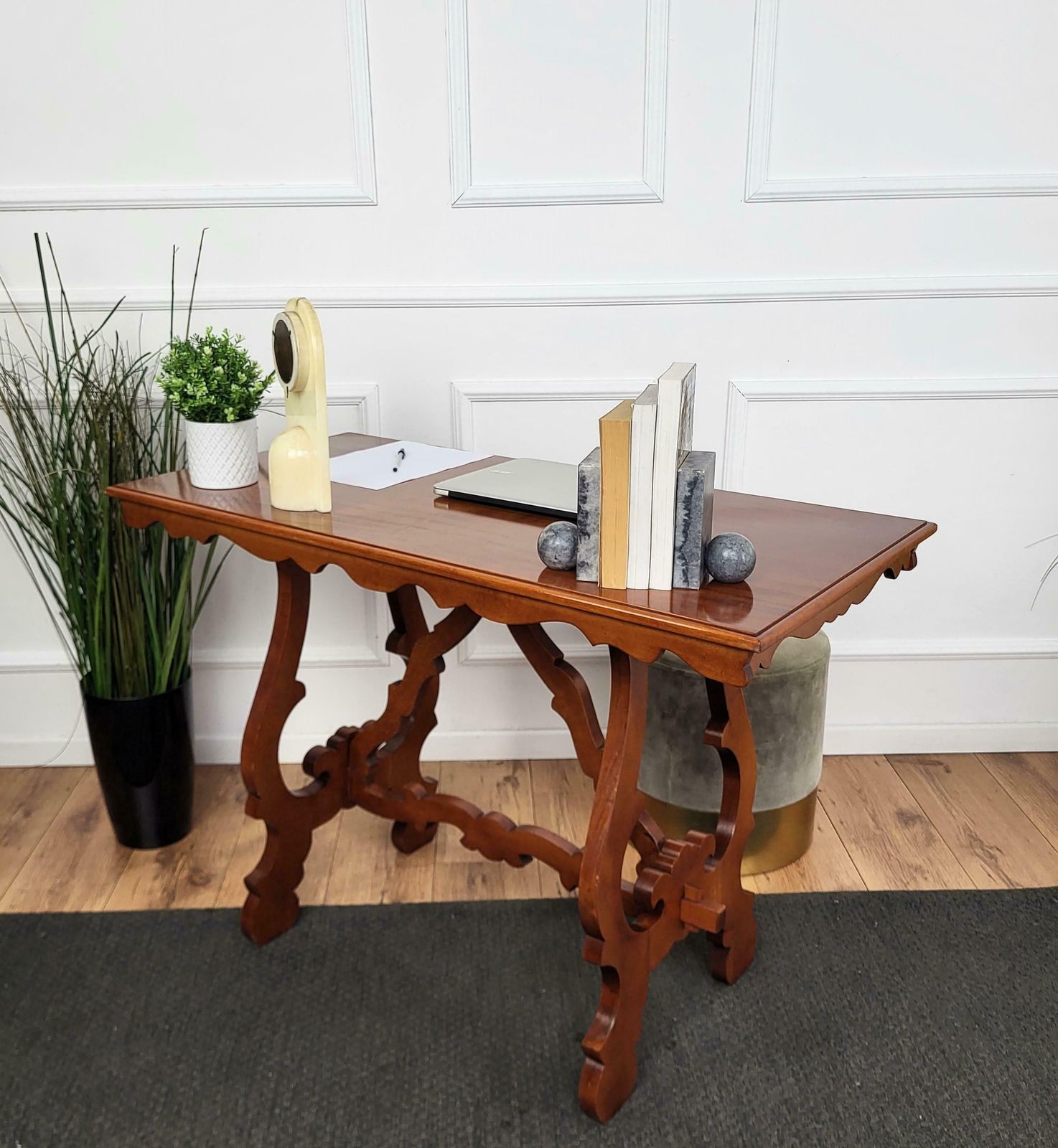 Italian Walnut Baroque Style Lyre Leg Trestle Refectory Desk Writing Table photo 1334.0