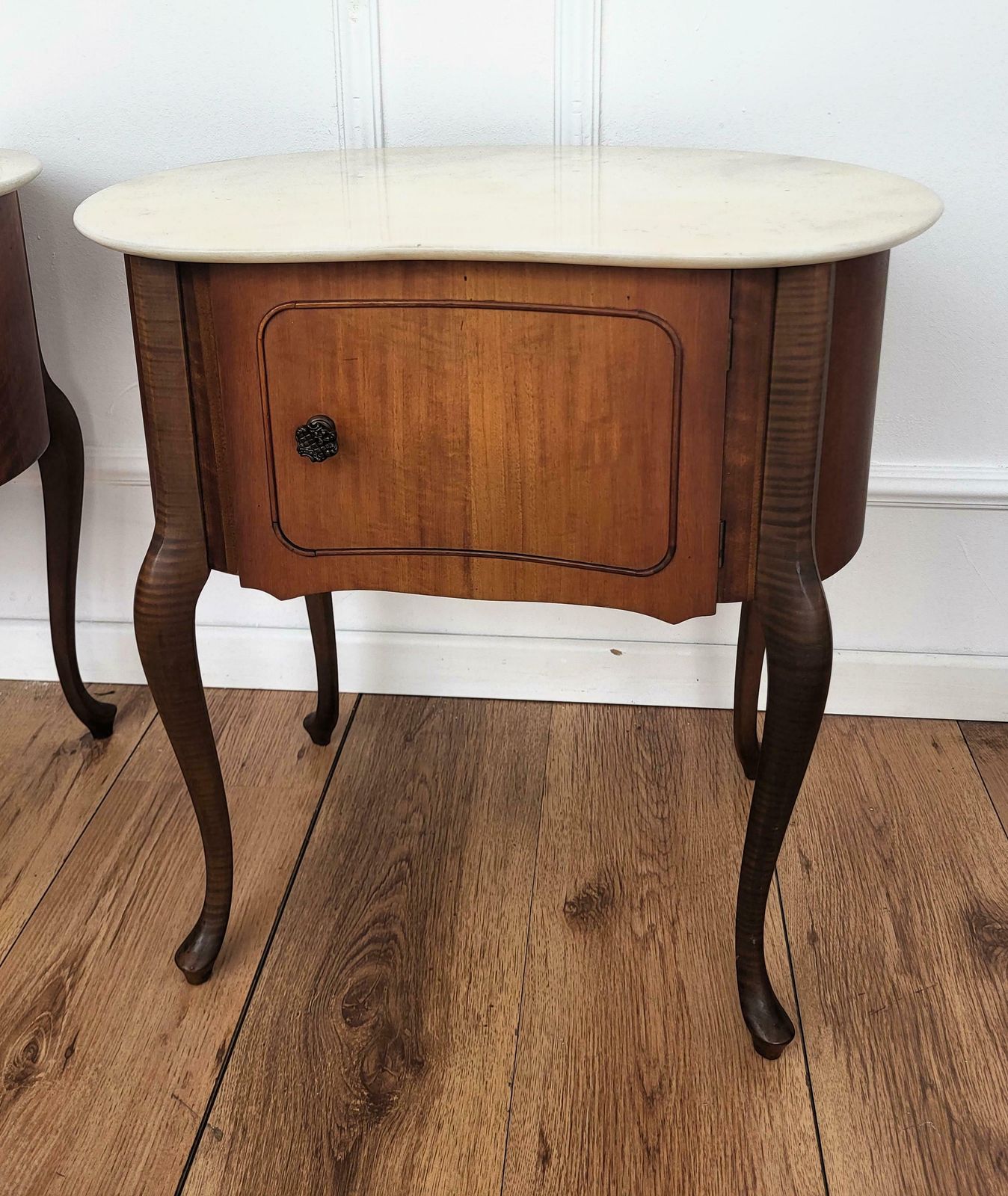Pair Of Italian Art Deco Kidney Shaped Night Stands Bedside Tables Marble Top photo 2044.0