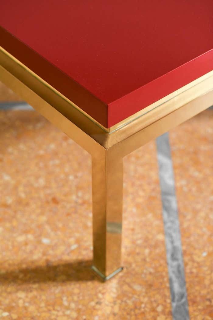 China Red Lacquered Coffee Table With Brass Structure Tommaso Barbi Italy 1980 photo buy