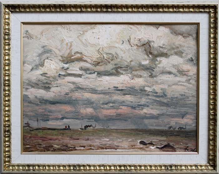 Clouds Over The Sea 1974 Cardboard Oil photo vintage