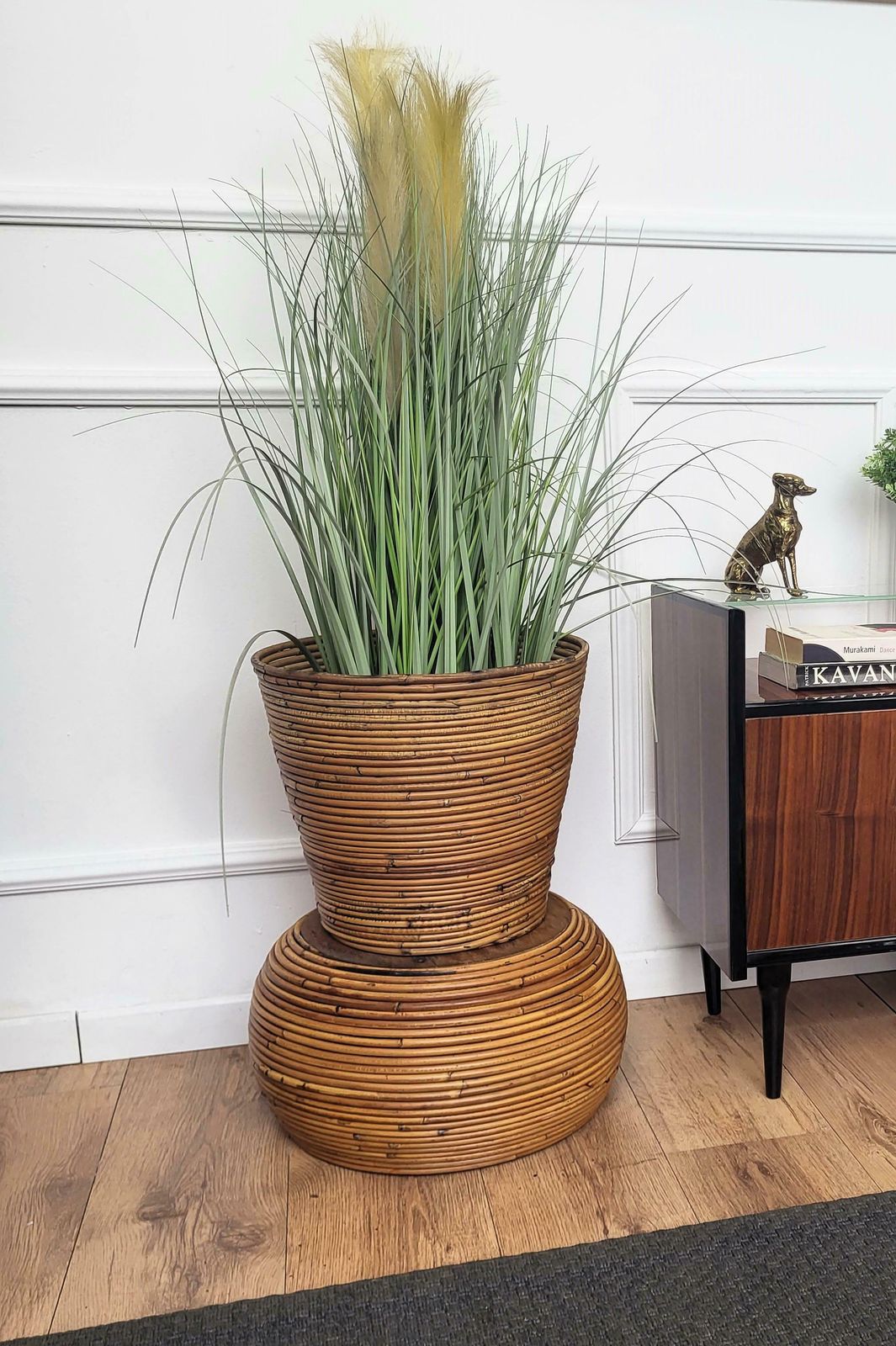 1960s Italian Designer Bamboo Rattan Bohemian Organic Vase photo for sale