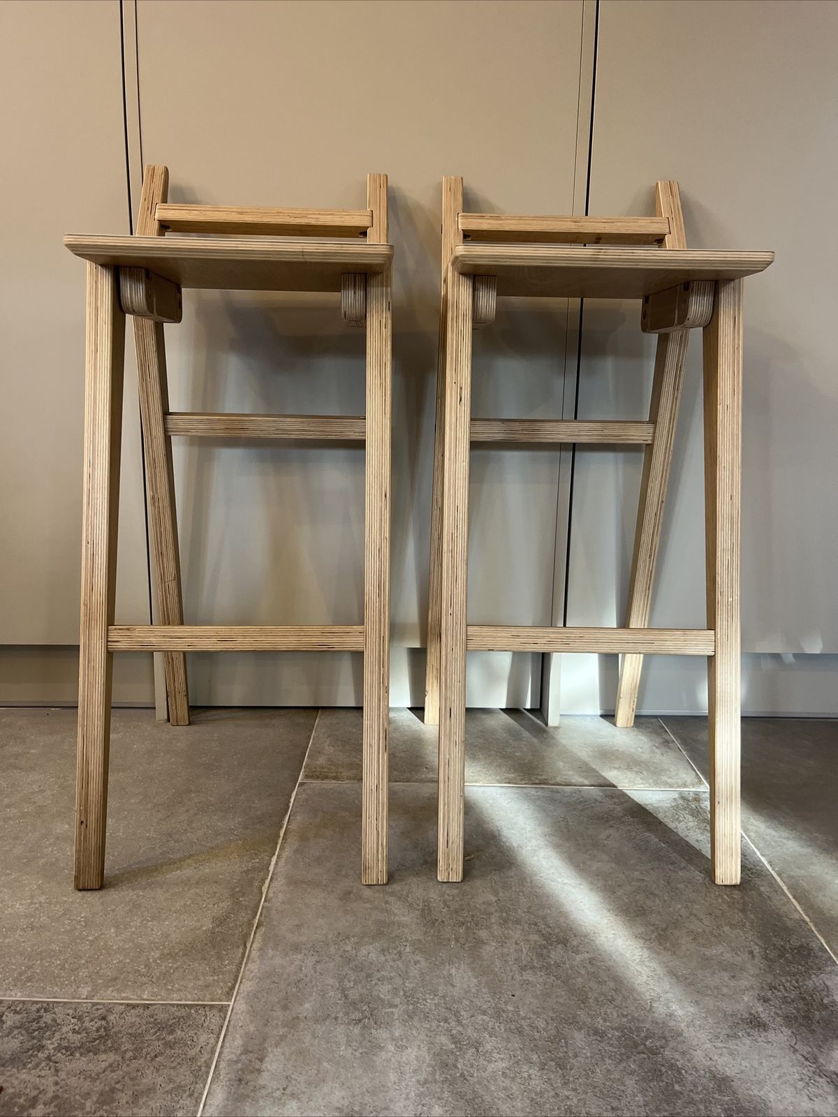Designer Grain, London Pair Of Ply Bar Stools With Beige Seat  Rrp £210 Each photo furniture