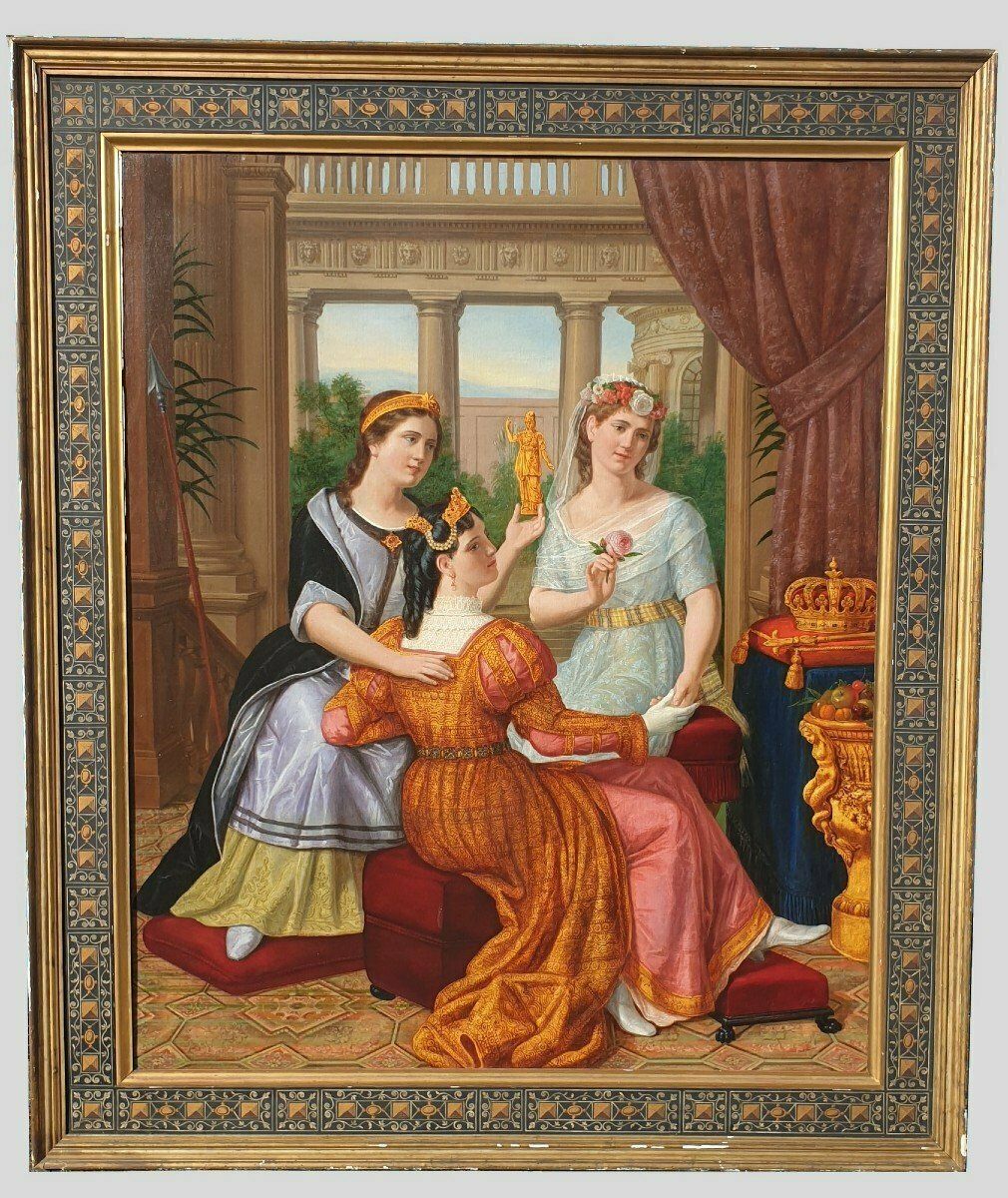 Beautiful Ladies, Large 214 Cm Oil On Canvas, 19th Century