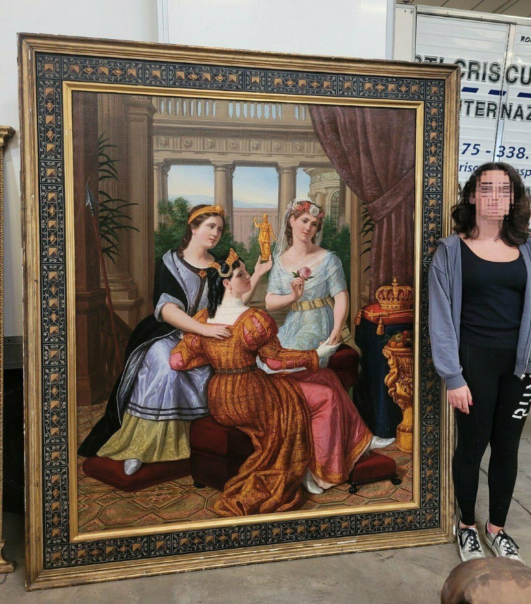 Beautiful Ladies, Large 214 Cm Oil On Canvas, 19th Century photo furniture