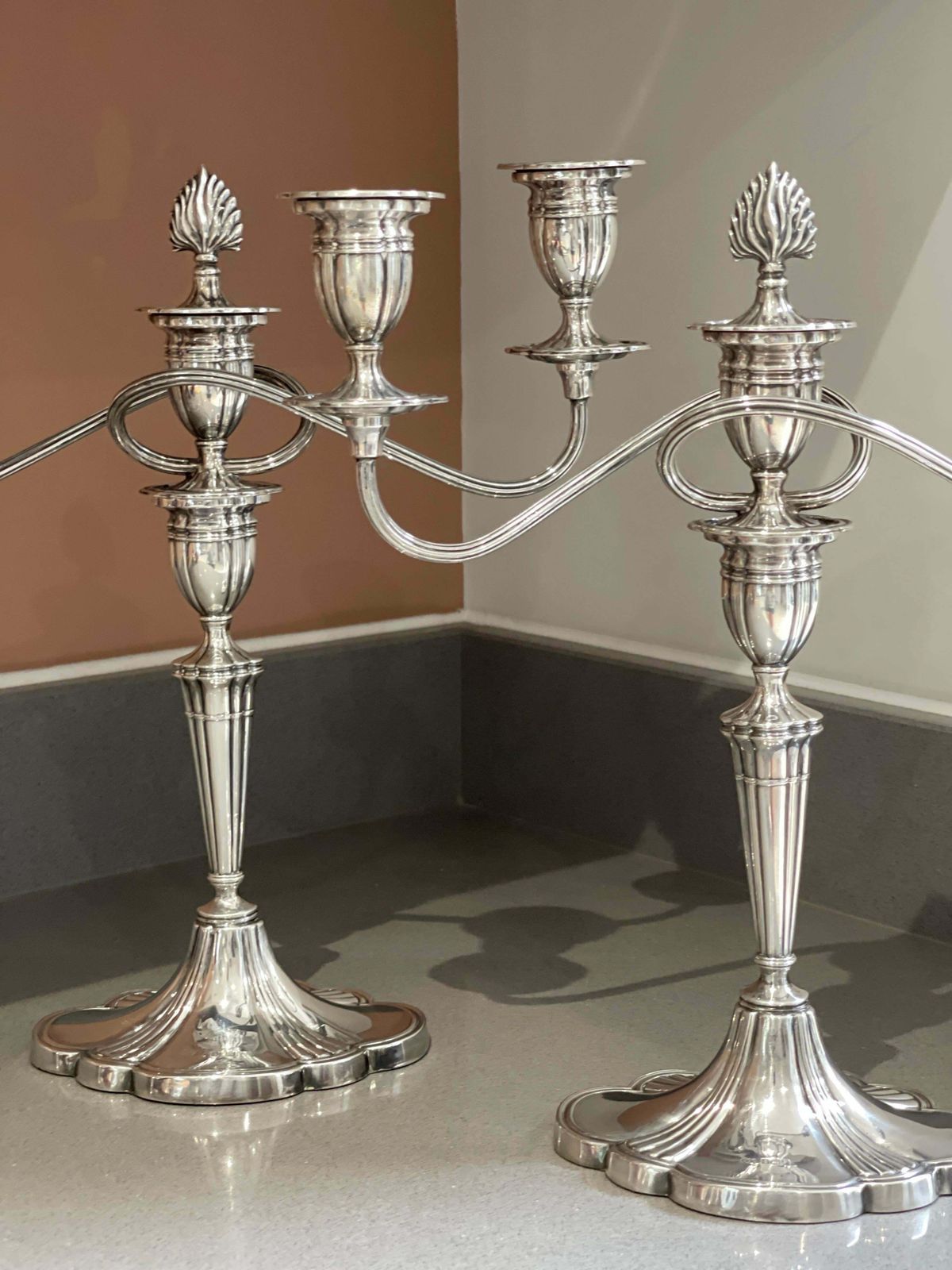 Antique Candelabras A Pair Of Elegant Sterling Silver Candle Holders Hallmarked photo for sale