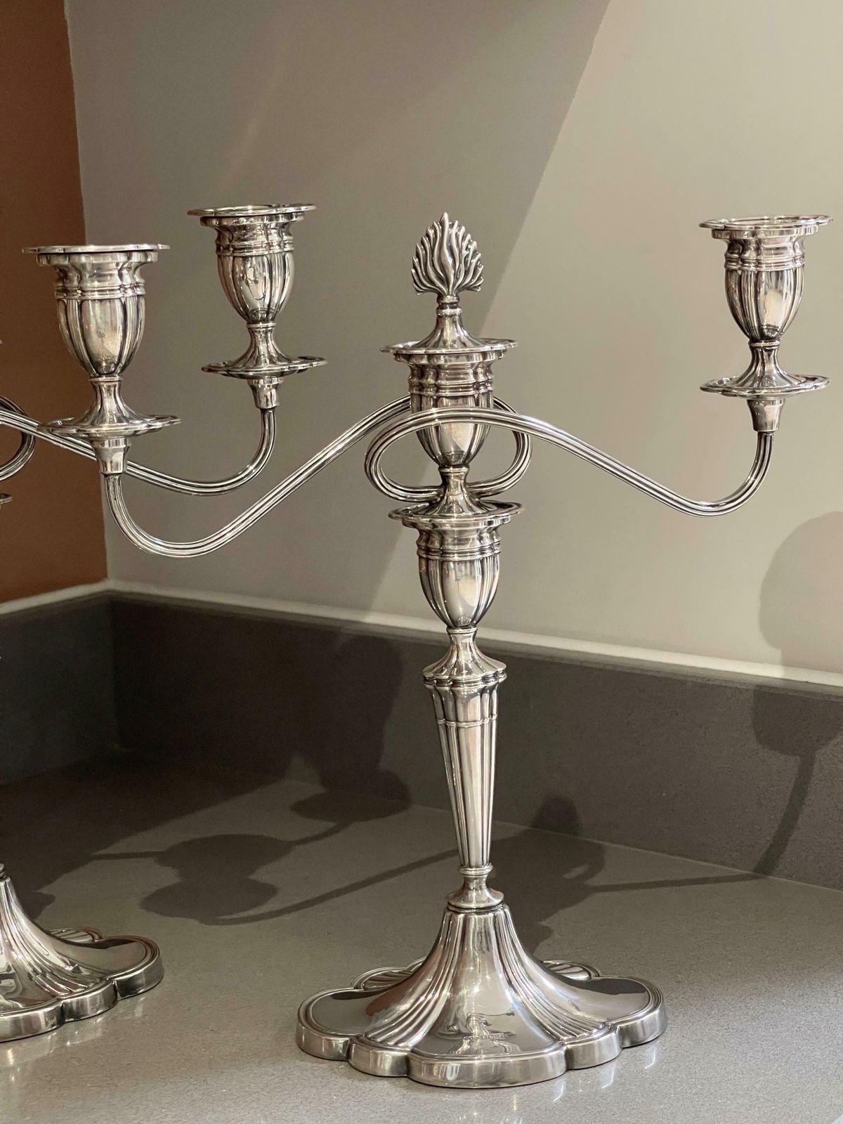 Antique Candelabras A Pair Of Elegant Sterling Silver Candle Holders Hallmarked photo 8350.0