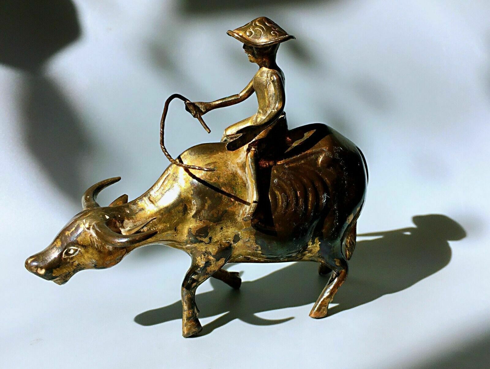 Fine Sculpture Of A Shepherd Boy And Cow   Bronze, Copper, Gilt   Asia   19th
