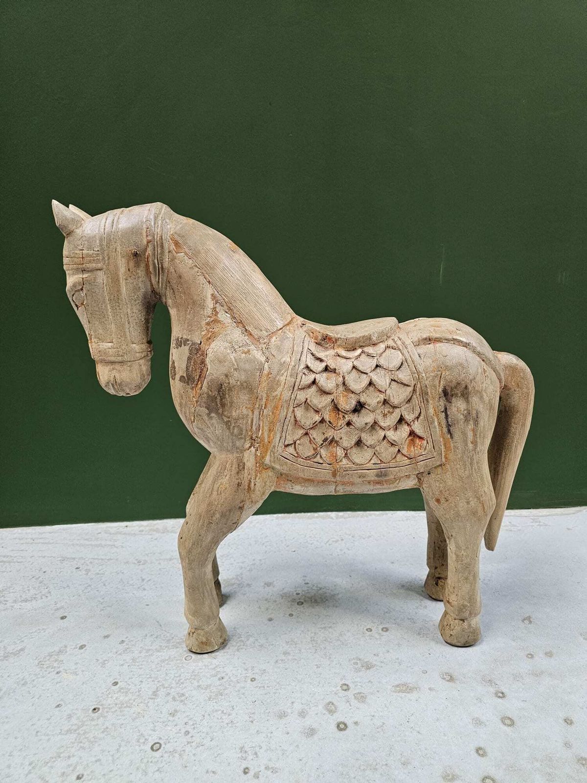 Vintage Indian Hand Crafted Wooden Horse Figurine – Hand Painted Mango Wood, Late 20th Century – Exquisite Folk Art, Collectible Home Decor