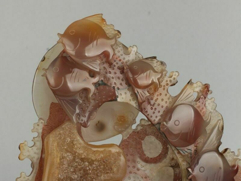 Chinese Agate Carved 8 Golden Fishes Figure photo furniture
