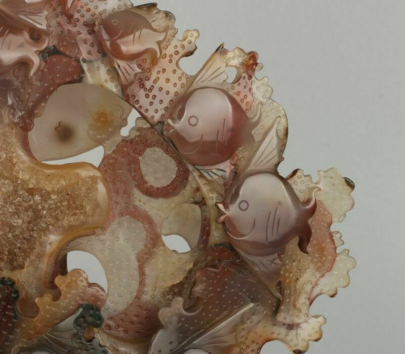 Chinese Agate Carved 8 Golden Fishes Figure photo for sale