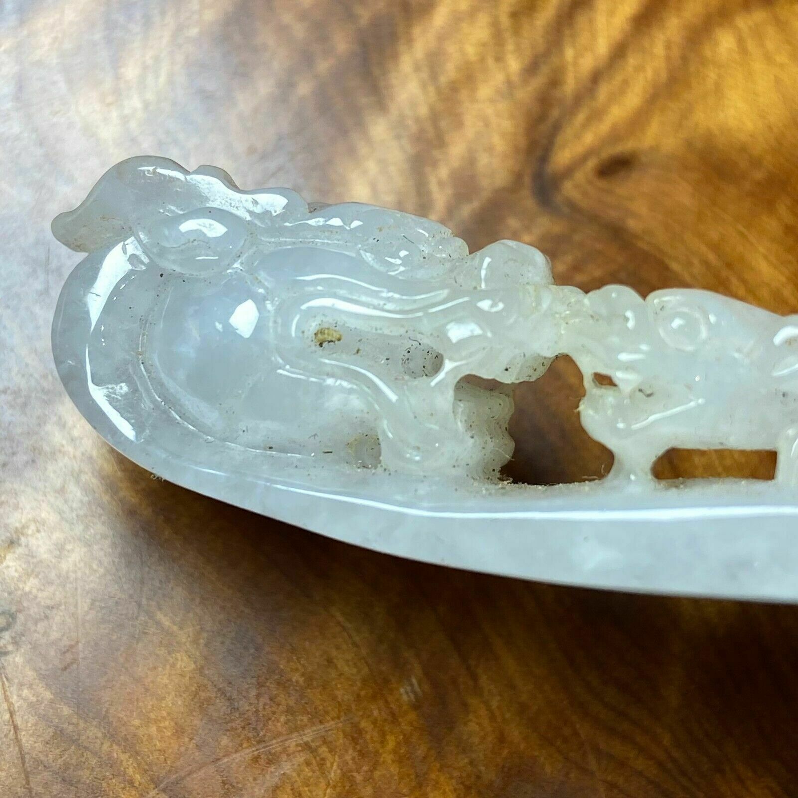 Antique Chinese White Jade Icy Jadeite Jade Dragon Belt Hook photo vintage