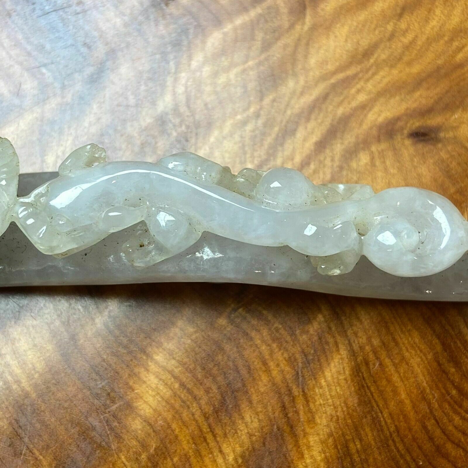 Home Decor Antique Chinese White Jade Icy Jadeite Jade Dragon Belt Hook photo