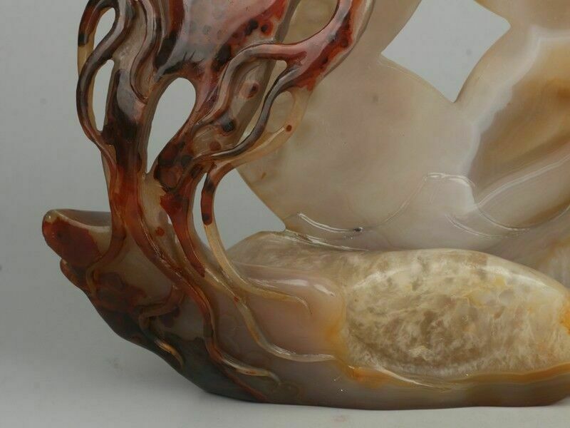Chinese Agate/Carnelian Carving A Ginseng Bat, Antique Chinese Money Statue photo Art