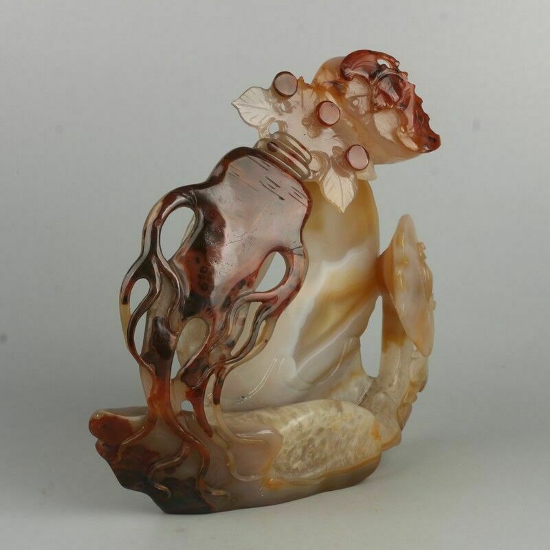Chinese Agate/Carnelian Carving A Ginseng Bat, Antique Chinese Money Statue photo 400.0