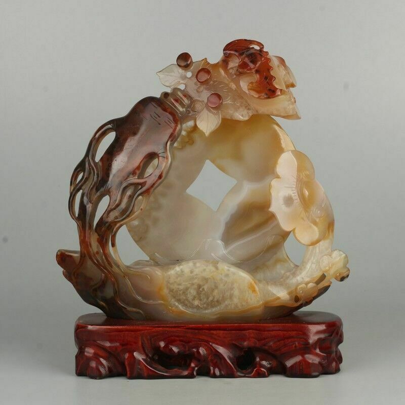 photo for sale Chinese Agate/Carnelian Carving A Ginseng Bat, Antique Chinese Money Statue
