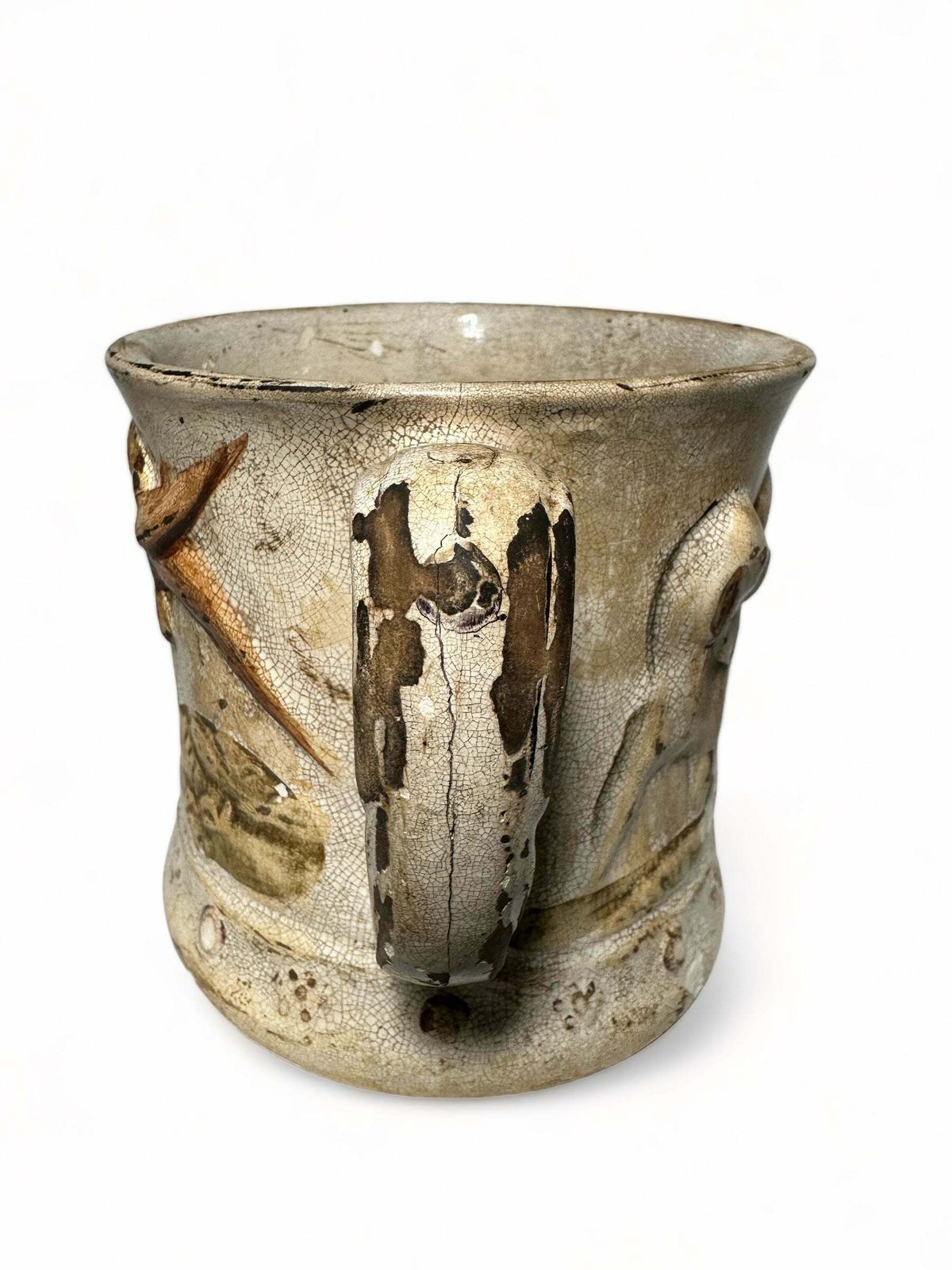 photo buy Early Antique Staffordshire Earthenware Pottery Double Handled Toad Mug With Hunting Dogs/Scenes Circa 1775