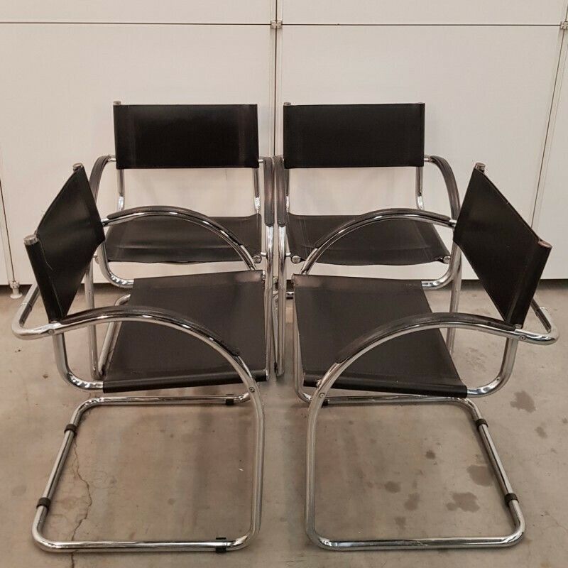 Set Of 4 Black Mart Stam Style Armchairs With Curved Armrest photo for sale