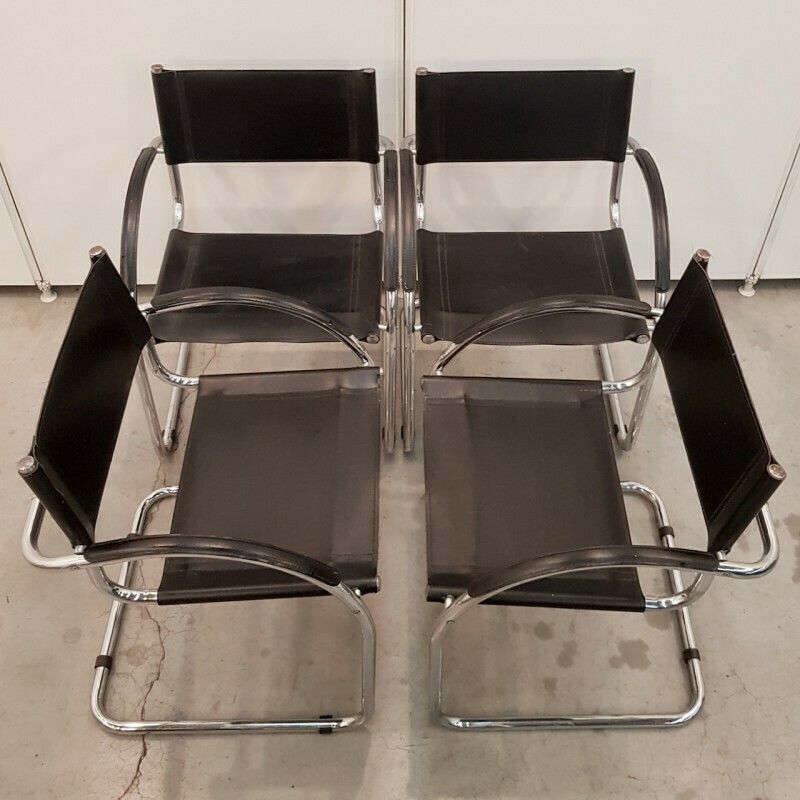 Set Of 4 Black Mart Stam Style Armchairs With Curved Armrest photo Furniture