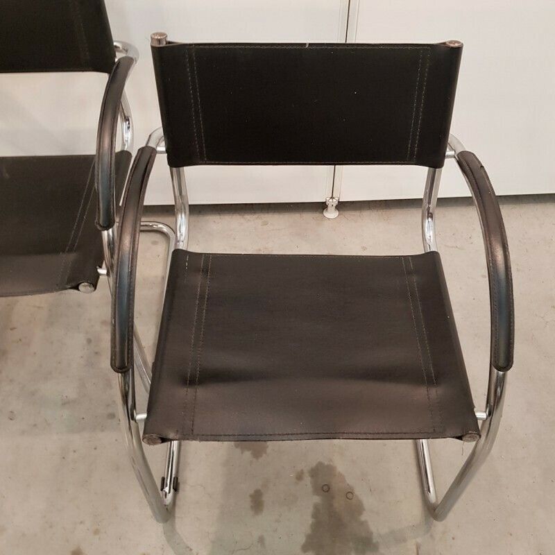 Set Of 4 Black Mart Stam Style Armchairs With Curved Armrest photo vintage
