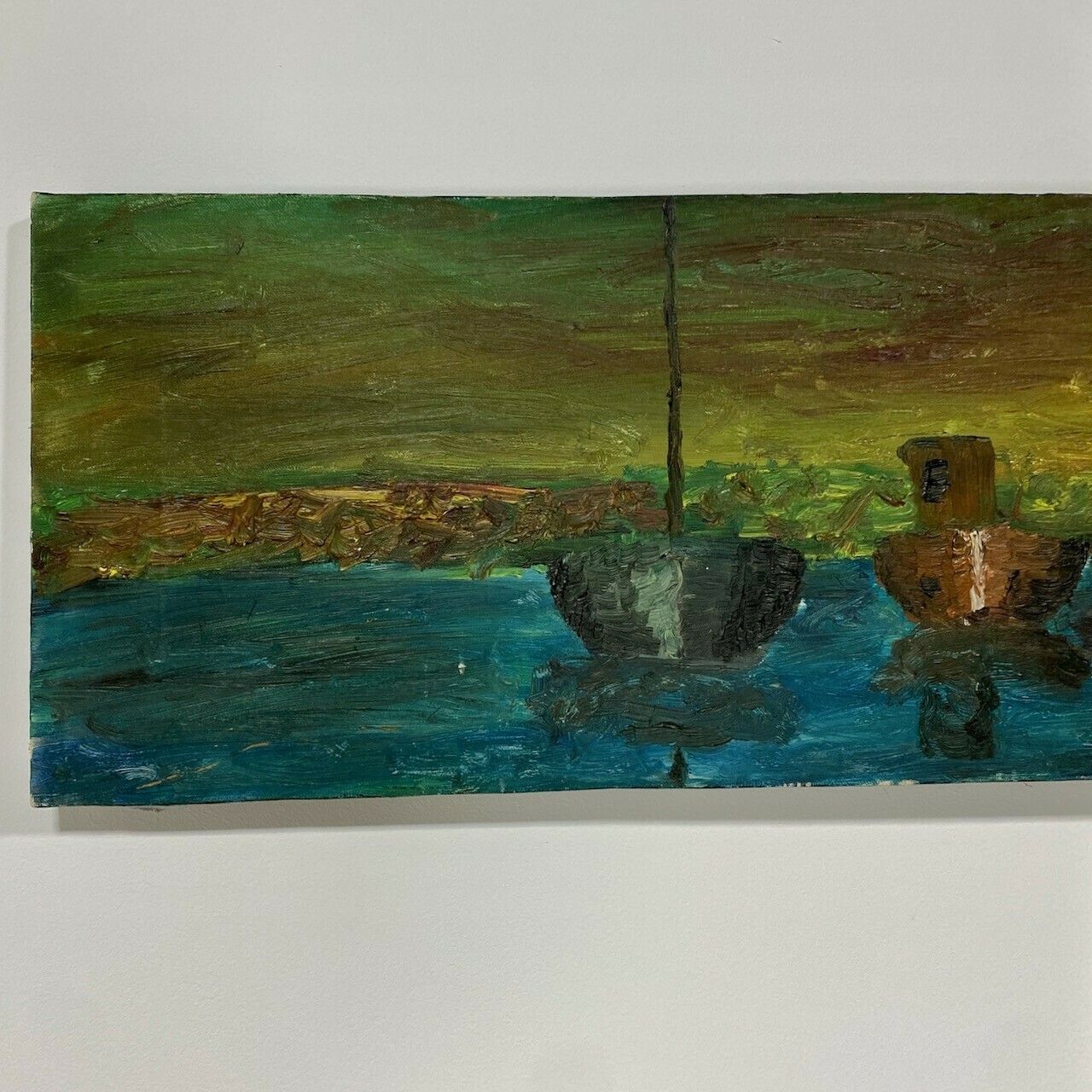 Wide View Painting, Boats, Oil On Canvas photo buy