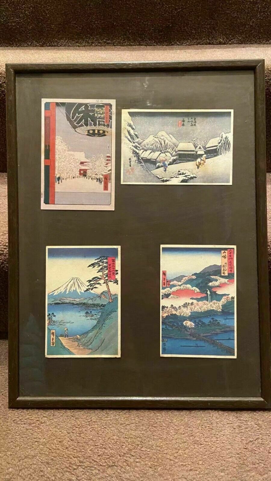 8 Woodblock Print Japan Ukiyoe Asahi Card In Glass Frame photo for sale