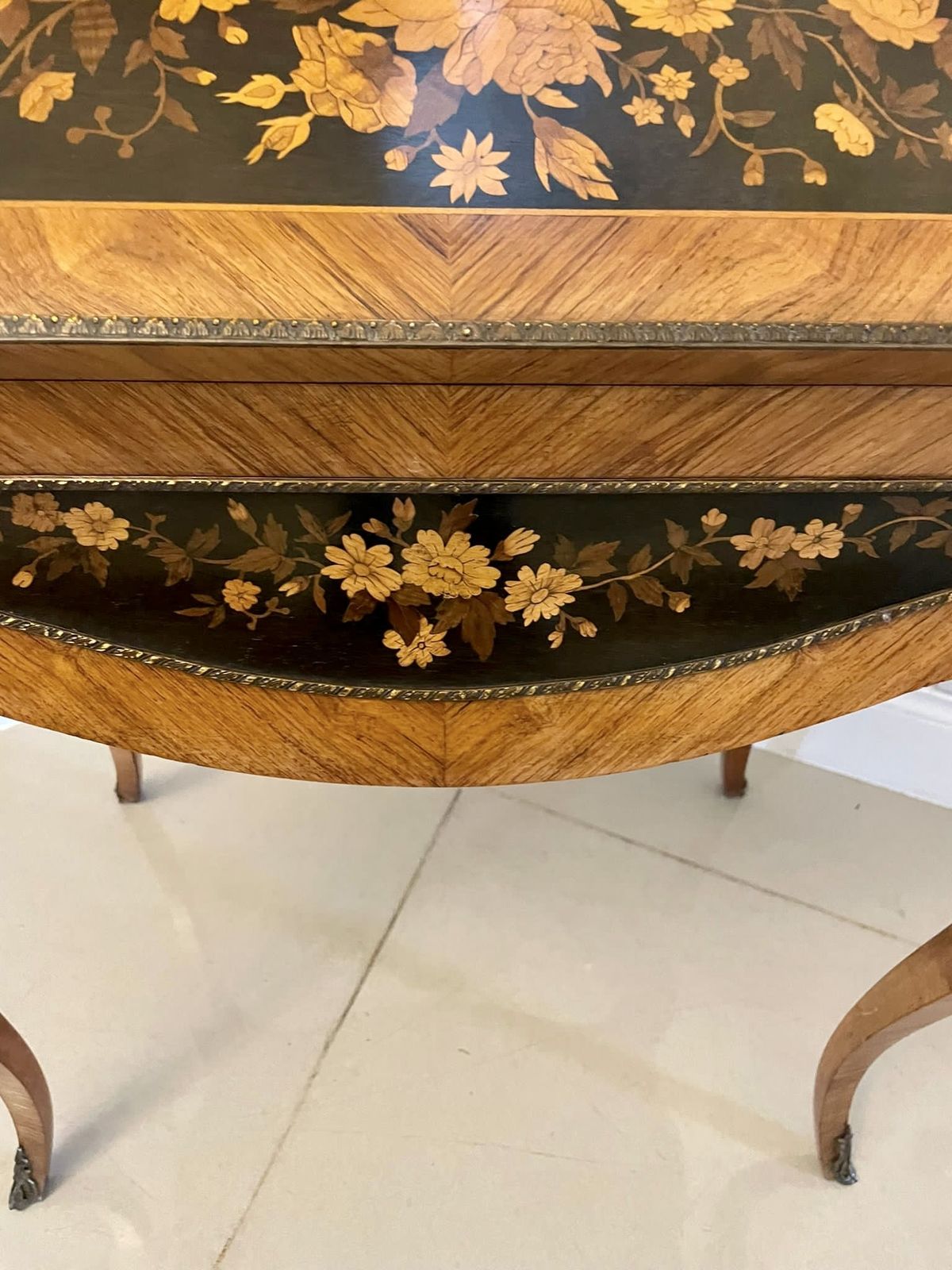 Antique 19th Century Quality Satinwood Freestanding Marquetry Inlaid French Bureau photo vintage