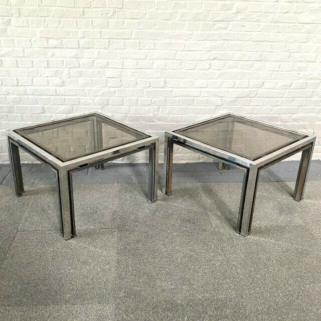 Paar Romeo Rega Bijzettafels In Chroom En Messing photo vinterior