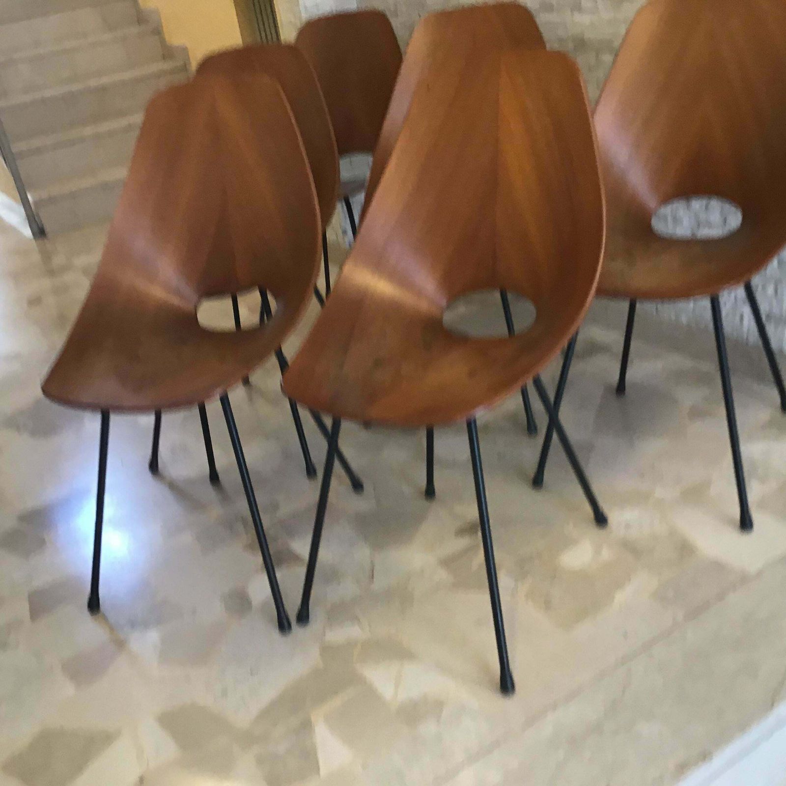 Medea N 6 Chairs "F.Lli Tagliabue " Brass Iron Wood 1950 Italy photo buy