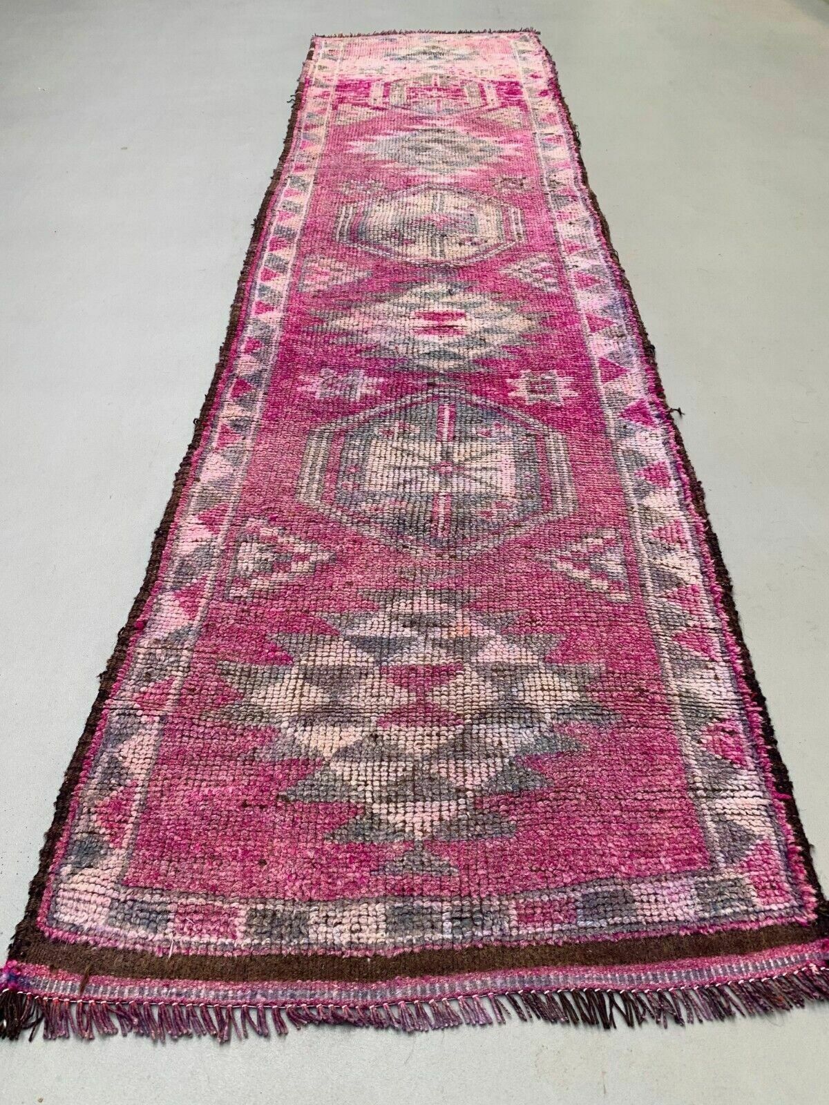 Vintage Turkish Tribal Runner 355x90 Cm Veg Dye Wool Rug Tribal, Handmade photo furniture