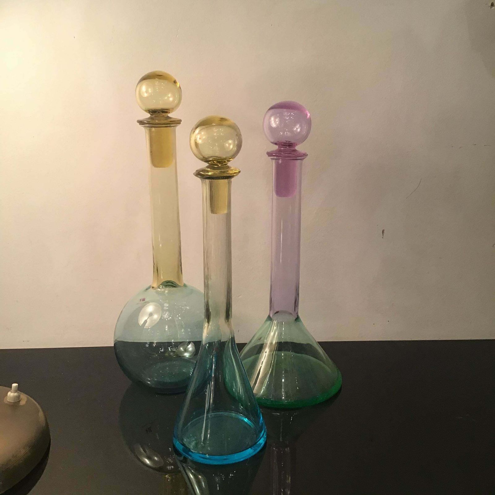 Carlo Moretti Set Of 3 Red White Rose' Wine Bottles Murano Glass 1970 Italy photo 1155.0