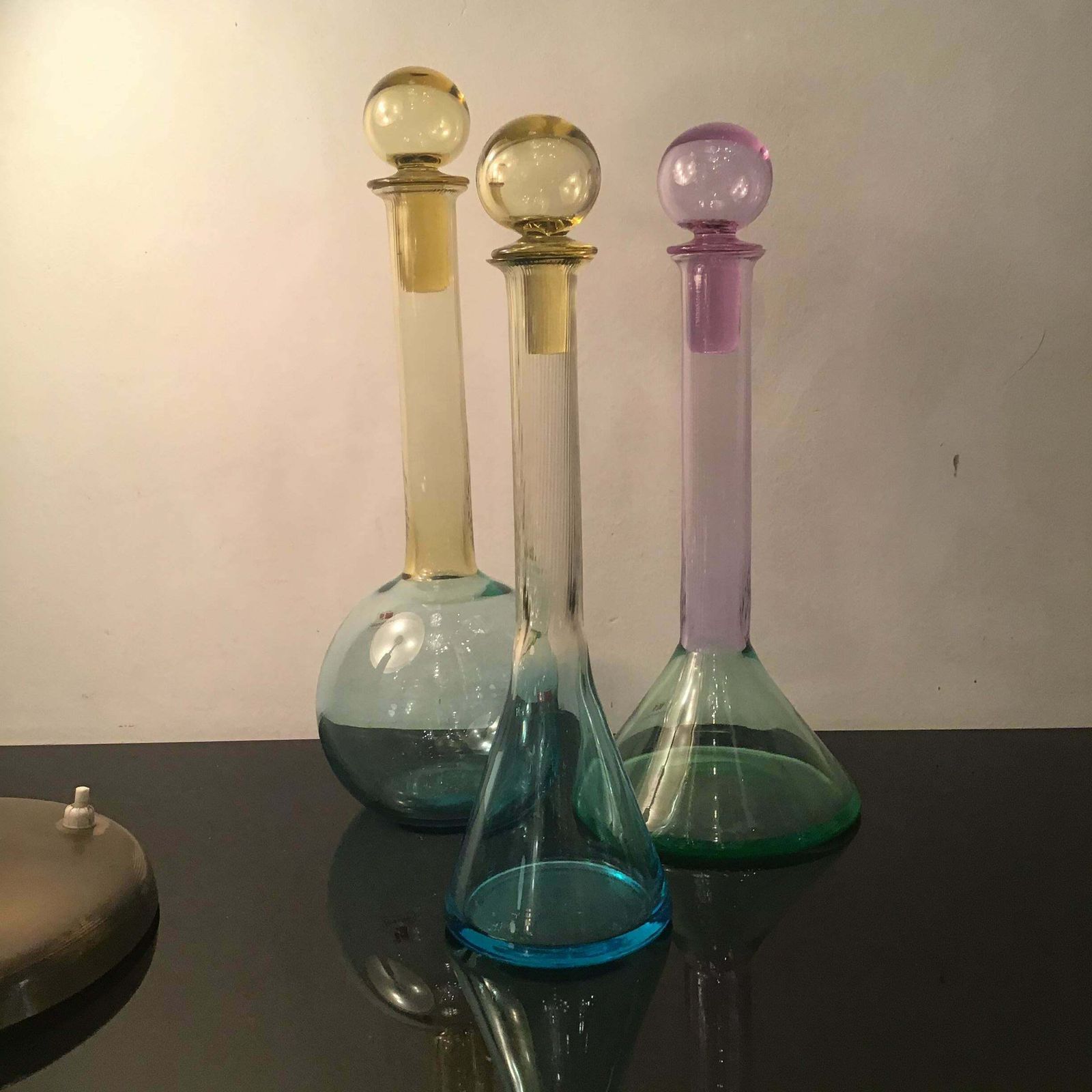 Home Decor Carlo Moretti Set Of 3 Red White Rose' Wine Bottles Murano Glass 1970 Italy photo
