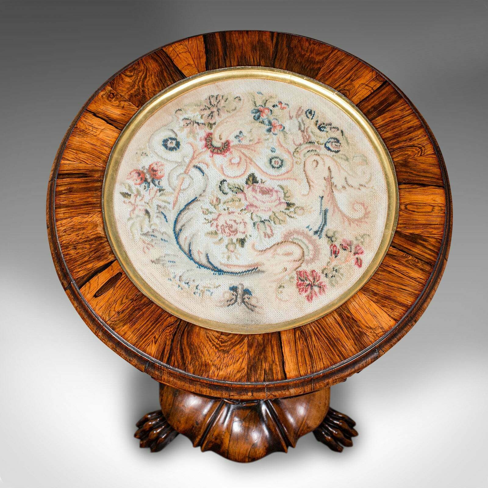 Antique Sewing Table, English, Needlepoint Tapestry, Crafting Stand, William IV photo vintage