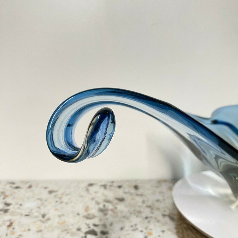 Large Murano Center Bowl In Blue And Amber Sommerso Technique photo vinterior