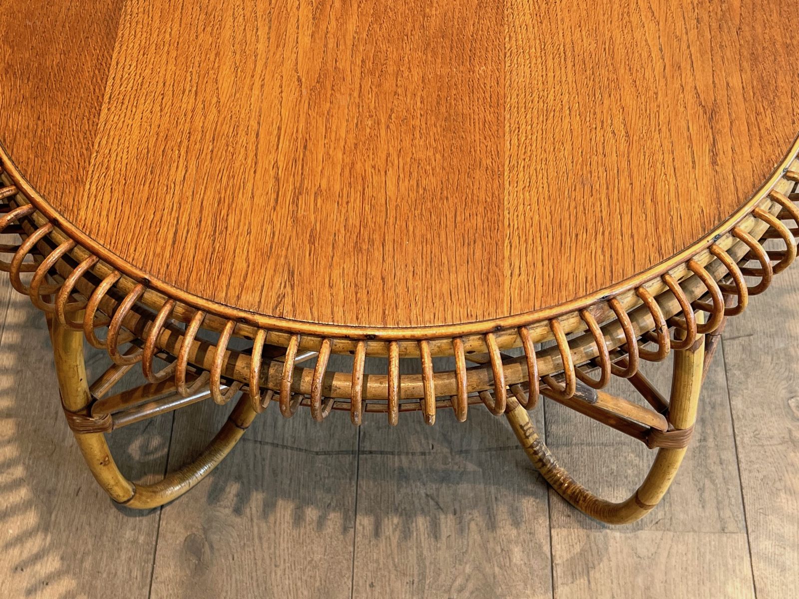 photo for sale Round Rattan Coffee Table In The Taste Of Franco Albini