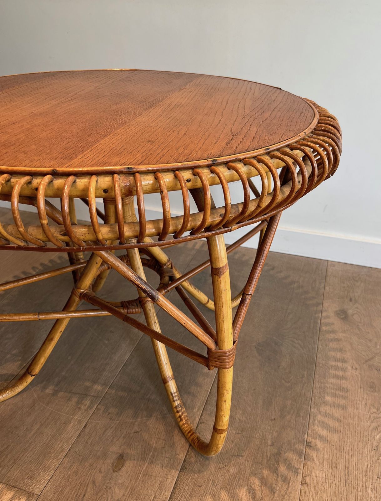 Furniture Round Rattan Coffee Table In The Taste Of Franco Albini photo